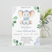 Cute Blue Elephant Boys Baby shower Kaart (Staand voorkant)