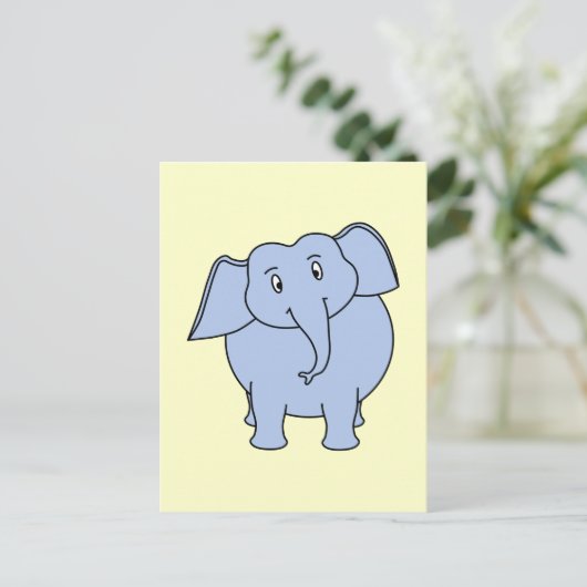 Cute Blue Elephant Cartoon. Briefkaart (Staand voorkant)