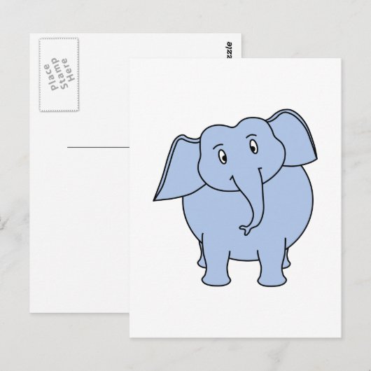 Cute Blue Elephant Cartoon. Briefkaart (Voorkant / Achterkant)