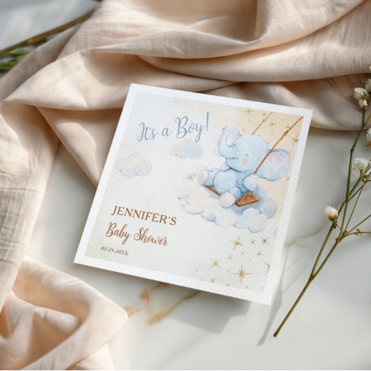 Cute Blue Elephant Cloud Baby Shower Servet