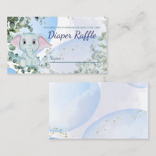 Cute Blue Elephant Eucalyptus Diaper Raffle Game Informatiekaartje (Voorkant / Achterkant)