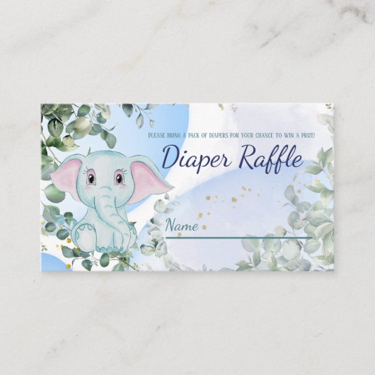 Cute Blue Elephant Eucalyptus Diaper Raffle Game Informatiekaartje (Voorkant)