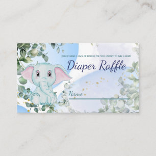 Cute Blue Elephant Eucalyptus Diaper Raffle Game Informatiekaartje