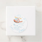 Cute Blue Elephant Helicopter Airplane Baby Shower Bedankjes Labels (In situ)