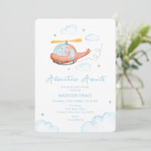 Cute Blue Elephant Helicopter Airplane Baby Shower Kaart (Staand voorkant)