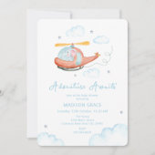 Cute Blue Elephant Helicopter Airplane Baby Shower Kaart (Voorkant)