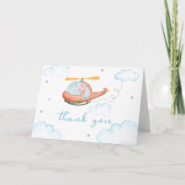 Cute Blue Elephant Helicopter Baby Shower Bedankkaart