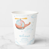 Cute Blue Elephant Helicopter Baby Shower Welcome  Papieren Bekers (Achterkant)