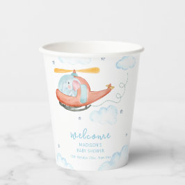Cute Blue Elephant Helicopter Baby Shower Welcome  Papieren Bekers