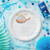 Cute Blue Elephant Helicopter Baby Shower Welcome  Papieren Bordje (Feest)