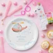 Cute Blue Elephant Helicopter Baby Shower Welcome  Papieren Bordje (Feest)