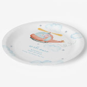 Cute Blue Elephant Helicopter Baby Shower Welcome  Papieren Bordje (Gekanteld)