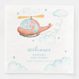 Cute Blue Elephant Helicopter Baby Shower Welcome  Servet