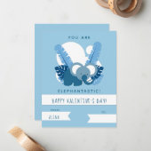 Cute Blue Elephant Kinder Valentijnsdag Classroom Notitiekaartje (Voorkant / Achterkant in situ)