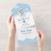 Cute Blue Elephant Little Peanut Boy Baby shower All In One Uitnodiging (Afscheurbaar)