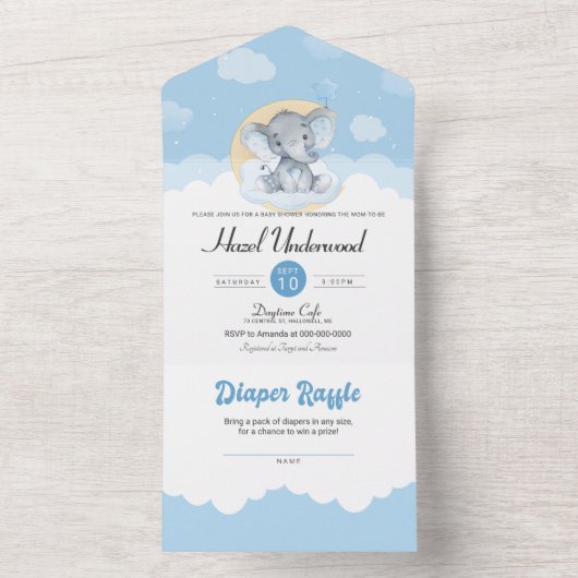 Cute Blue Elephant Little Peanut Boy Baby shower All In One Uitnodiging (Binnen)