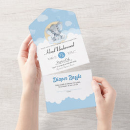 Cute Blue Elephant Little Peanut Boy Baby shower All In One Uitnodiging
