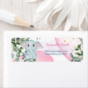 Cute Blue Elephant met Eucalyptus Address Etiket