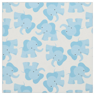 Cute Blue Elephant Nursery Fabric Stof