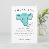 Cute Blue Elephant Social Distancing Baby shower Bedankkaart (Staand voorkant)