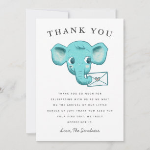 Cute Blue Elephant Social Distancing Baby shower Bedankkaart