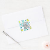 Cute Blue Elephant, Stars, Mons and Hearts Vierkante Sticker (Envelop)