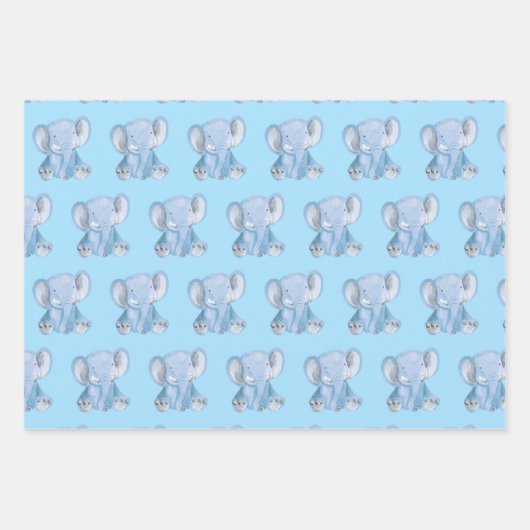 Cute Blue Elephant Wrapping Paper Set (Voorkant 3)