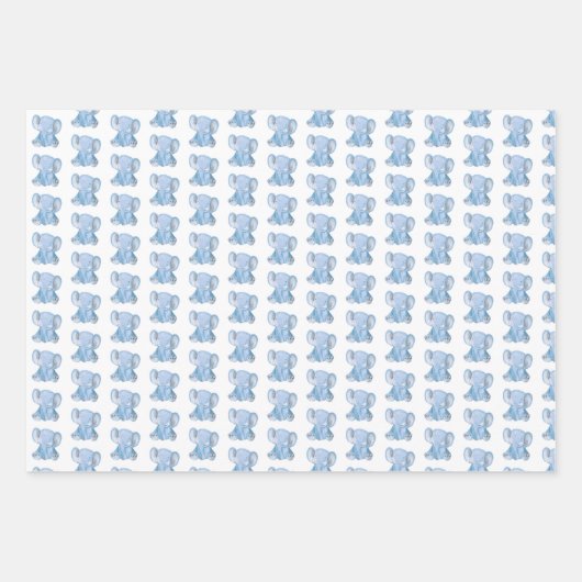 Cute Blue Elephant Wrapping Paper Set (Voorkant 2)