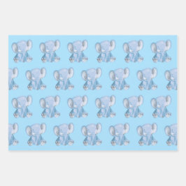 Cute Blue Elephant Wrapping Paper Set