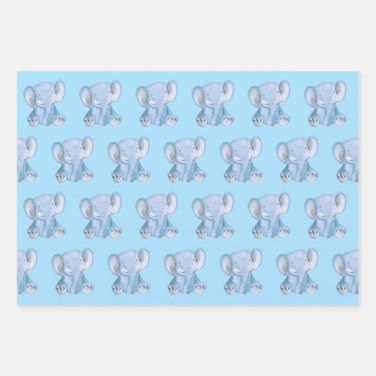 Cute Blue Elephant Wrapping Paper Set (Voorkant)