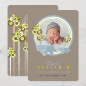 Cute Blue Elephants Family Baby Boy Foto Birth Aankondiging (Voorkant / Achterkant)