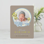 Cute Blue Elephants Family Baby Boy Foto Birth Aankondiging (Staand voorkant)