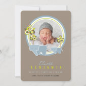 Cute Blue Elephants Family Baby Boy Foto Birth Aankondiging (Voorkant)