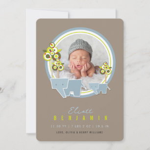 Cute Blue Elephants Family Baby Boy Foto Birth Aankondiging