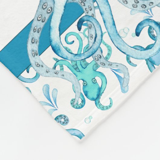 Cute Blue en Blauwgroen Waterverf Octopus Baby's N Fleece Deken (Hoek)