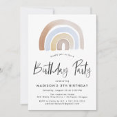 Cute Blue en Brown Rainbow Birthday Party Kaart (Voorkant)