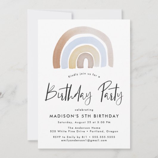 Cute Blue en Brown Rainbow Birthday Party Kaart (Voorkant)