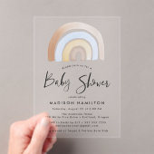 Cute Blue en Brown Waterverf Rainbow-Baby shower Acryl Uitnodigingen (Insitu (Draagbaar))