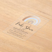 Cute Blue en Brown Waterverf Rainbow-Baby shower Acryl Uitnodigingen (Laagn)