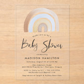 Cute Blue en Brown Waterverf Rainbow-Baby shower Acryl Uitnodigingen (Voorkant)