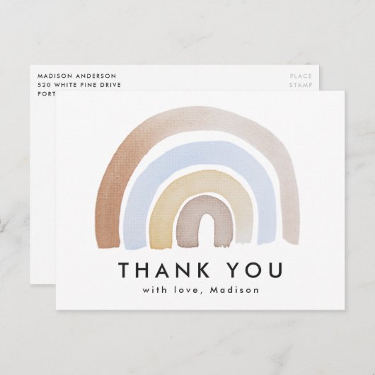 Cute Blue en Brown Waterverf Rainbow Hartelijk dan Briefkaart (Voorkant / Achterkant)