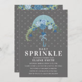 Cute Blue en Gray Floral Baby shower Kaart (Voorkant / Achterkant)