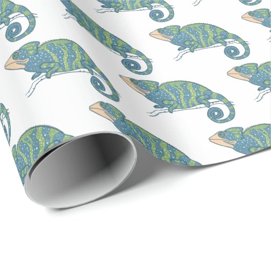 Cute Blue en Green Chameleon Lizard Gift Wrap Cadeaupapier (Rol Hoek)