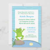 Cute Blue en Green Frog Baby shower Invitation Kaart (Voorkant)