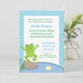 Cute Blue en Green Frog Baby shower Invitation Kaart (Staand voorkant)