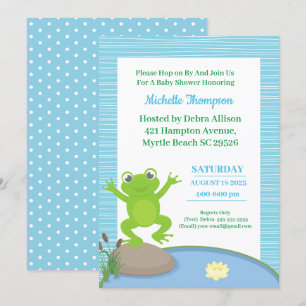 Cute Blue en Green Frog Baby shower Invitation Kaart