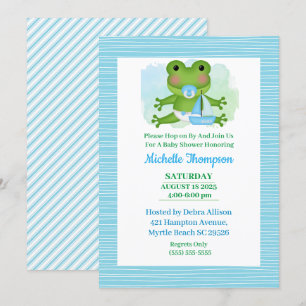 Cute Blue en Green Frog Baby shower Kaart