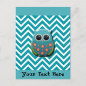 Cute Blue en Green Owl op Blue and White Chevron Briefkaart (Voorkant)