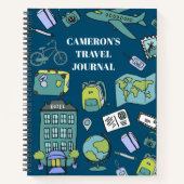 Cute Blue en Green Personalized Travel Journal Notitieboek (Voorkant)