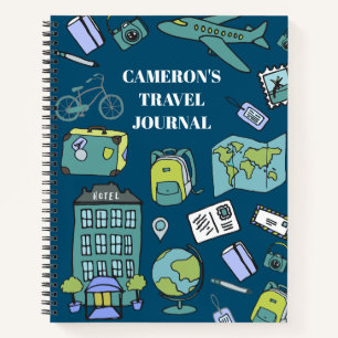Cute Blue en Green Personalized Travel Journal  Notitieboek